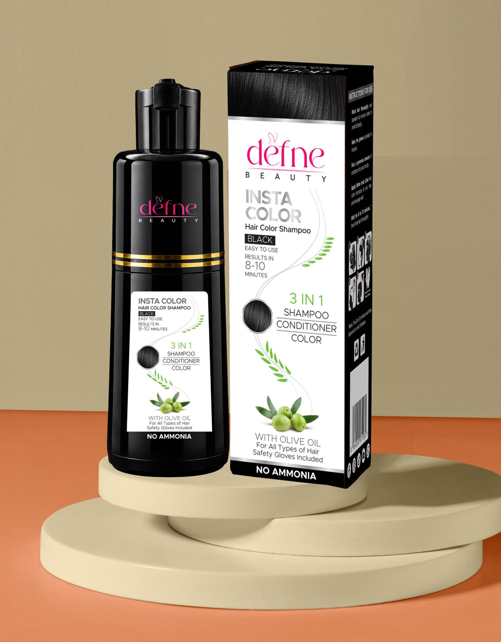 Defne Beauty Insta Color Hair Color Shampoo – Black