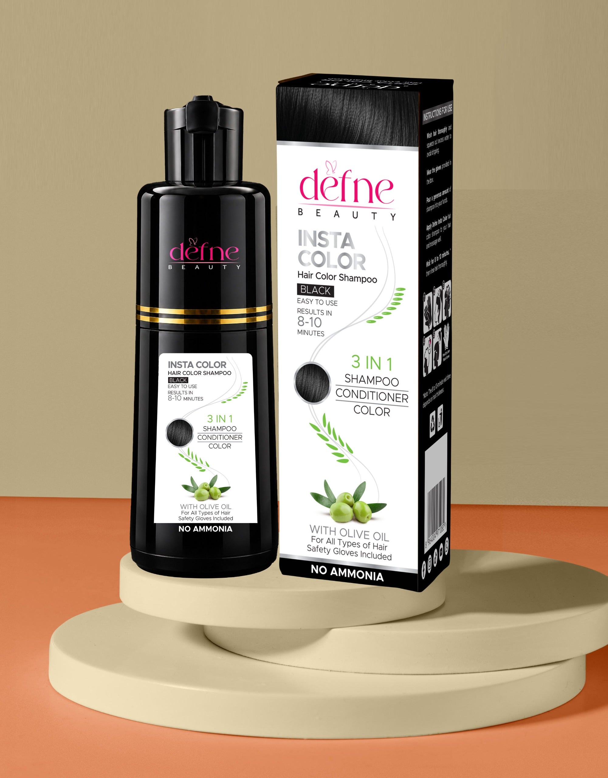 Defne Beauty Insta Color Hair Color Shampoo – Black